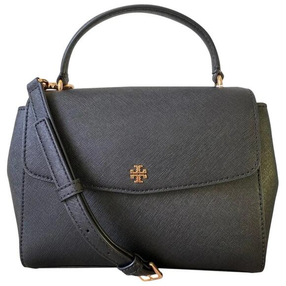 Tory Burch Emerson Top Handle Structured Satchel Small Black Bag - Picture 1 of 9